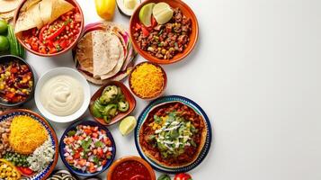 Colorful assortment of Mexican meals on plates photo