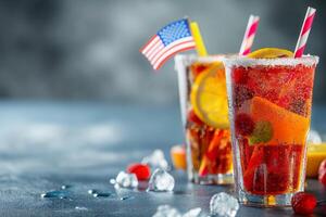 Refreshing realistic cold fizzy drink with US flag photo