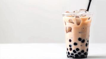 Refreshing glass of bubble tea with tapioca pearls photo