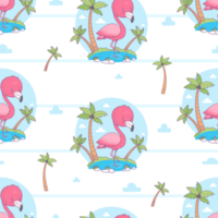 Seamless pattern with pink flamingo with palm trees png