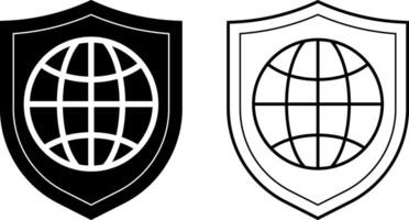outline silhouette globe shield icon set vector