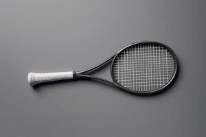 Tennis racket on gray background. photo