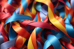 2 April world Autism Awareness Day colorful ribbons pattern background. use to background, banner, placard, card, and poster design template. photo