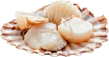 Fresh Raw Scallops in Open Shells. png