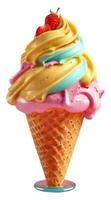 ice cream cone with strawberry in bright colors 3D render photo