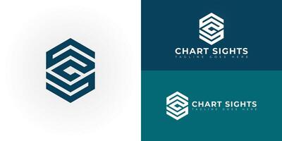 Abstract initial hexagon letters CS or SC logo in deep blue color isolated on multiple background colors. The logo is suitable for data analytic company logo design illustration inspiration vector
