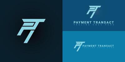 Abstract initial letters PT or TP logo in blue color isolated on multiple background colors. The logo is suitable for online payments company logo design illustration inspiration templates. vector