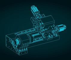 CNC lathe machine isometric blueprint vector