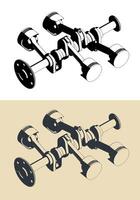 Horizontally opposed engine crankshaft and pistons vector
