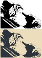 CNC lathe machine close up vector