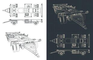 Container trailer blueprints vector