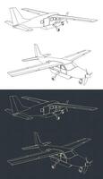 Light single-engine turboprop aircraft blueprints vector