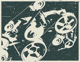Engine mechanisms with belt drives retro poster style vector