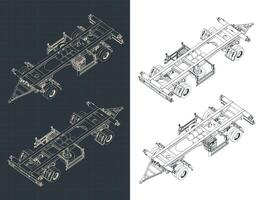Container trailer isometric blueprints vector