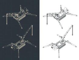 Mini crane isometric blueprints vector