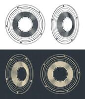 Subwoofer speaker blueprints vector