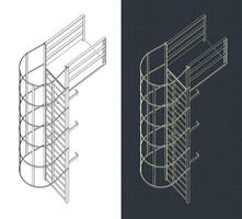 Fire escape isometric blueprints vector