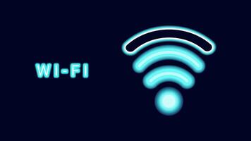 WiFi symbols neon effect dark background. Waves Wi Fi signal icon. Internet connection modern technology. Design web page billboard banner. illustration. vector