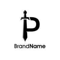 Simple Initial P Sword Logo vector