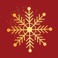 Golden snowflake with bright sparkle and sparkles on a red background vector