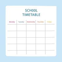 School timetable template on copy book sheet with hand written text vector