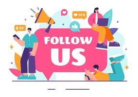 Follow Us and Like Illustration for Internet Advertisements of Social Media Users Following an Interesting Page, Set in a Flat Background vector