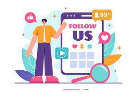 Follow Us and Like Illustration for Internet Advertisements of Social Media Users Following an Interesting Page, Set in a Flat Background vector