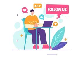 Follow Us and Like Illustration for Internet Advertisements of Social Media Users Following an Interesting Page, Set in a Flat Background vector