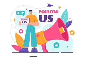 Follow Us and Like Illustration for Internet Advertisements of Social Media Users Following an Interesting Page, Set in a Flat Background vector