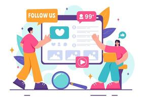 Follow Us and Like Illustration for Internet Advertisements of Social Media Users Following an Interesting Page, Set in a Flat Background vector