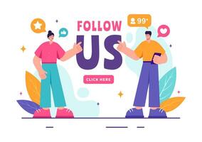 Follow Us and Like Illustration for Internet Advertisements of Social Media Users Following an Interesting Page, Set in a Flat Background vector