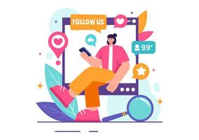 Follow Us and Like Illustration for Internet Advertisements of Social Media Users Following an Interesting Page, Set in a Flat Background vector