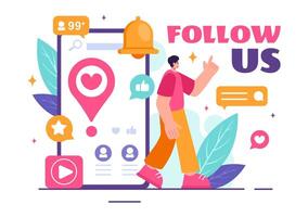 Follow Us and Like Illustration for Internet Advertisements of Social Media Users Following an Interesting Page, Set in a Flat Background vector
