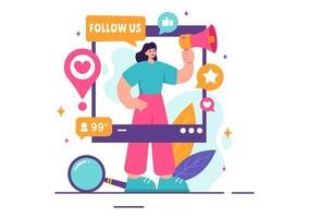 Follow Us and Like Illustration for Internet Advertisements of Social Media Users Following an Interesting Page, Set in a Flat Background vector