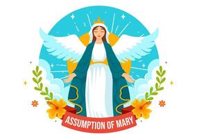 Assumption of Mary Christian Illustration Featuring the Feast of the Blessed Virgin with Doves and Angels in Heaven in a Flat Background vector