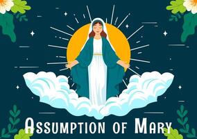 Assumption of Mary Christian Illustration Featuring the Feast of the Blessed Virgin with Doves and Angels in Heaven in a Flat Background vector