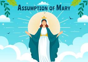 Assumption of Mary Christian Illustration Featuring the Feast of the Blessed Virgin with Doves and Angels in Heaven in a Flat Background vector