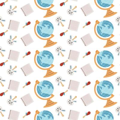 Childrens fashion school pattern. Back to school or kindergarten supplies seamless background.