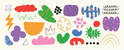 Set of abstract retro organic shapes . Collection of contemporary figure, cloud, sparkle, crown, thunderbolt in funky groovy style. Cute hippie design element perfect for banner, print, sticker. vector