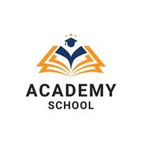 school academy logo design concept idea with book and student vector