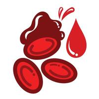 Red blood cells with liquid drops icon illustration with outline isolated on square white background. Simple flat cartoon art styled object drawing. vector