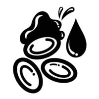 Blood cells with liquid drops icon illustration with black outline isolated on square white background. Simple flat cartoon art styled object drawing. vector