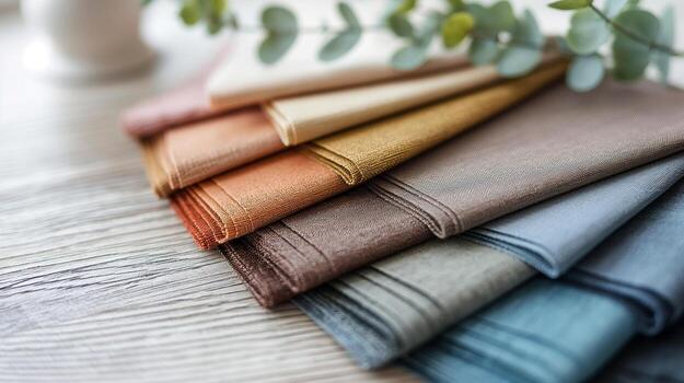 vistoso tela muestras en de madera superficie foto