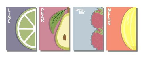 Fruit label set, price tags fruit poster banner template background in bright minimalistic style. vector