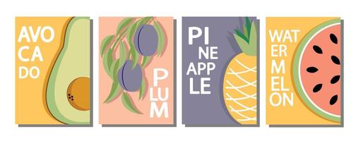 Fruit label set, price tags fruit poster banner template background in bright minimalistic style. vector