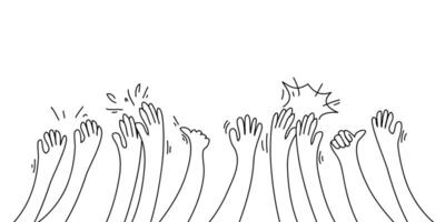 Hand drawn of hands clapping ovation. applause, thumbs up gesture on doodle style vector