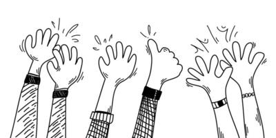 Hand drawn of hands clapping ovation. applause, thumbs up gesture on doodle style vector