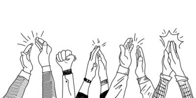 Doodle hands up. hands clapping ovation. applause gestures. congratulation business. hand drawn illustration vector