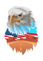 Bald Eagle with an American flag on a yellow background vector