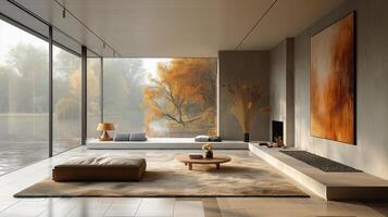 Modern Minimalist Living Room with Autumn View photo